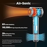 PARWIN PRO BEAUTY Air-Sonic Hair Dryer with Diffuser, HD-LED Display & 110, 000 RPM High Speed Ionic Blow Dryer, 32mm Left & Right Air Auto-Wrap Curlers, Prussian Blue Professional Version - Image 3