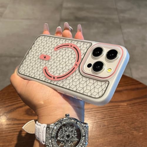Coque magnétique iPhone 14 rose anti-rayures givrée rigide