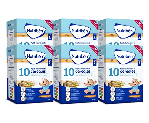 Nutribén Papilla 10 Cereales, 3600 g, Sin azúcares añadidos, Sin Aceite de Palma, Alimento para Bebés, desde los 6 Meses, Pack de 6 x 600g
