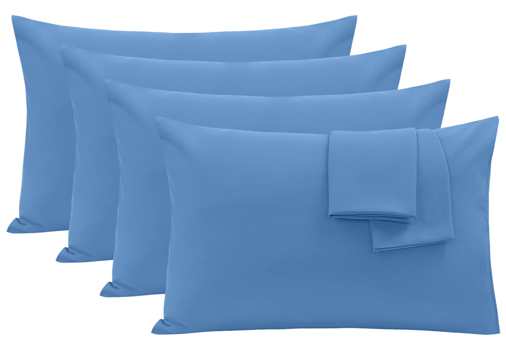Oxford Homeware Sky Blue Pillow Cases 4 Pack- Soft Brushed Microfiber Standard Size Pillowcases Envelope Closure, Fade & Wrinkle Resistant Breathable Bed Pillow Covers (50 x 75 cm)
