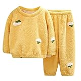 [Avarrerog] パジャマ キッズ 男の子 冬 女の子 子供 モコモコパジャマ 長袖 裏起毛 ルームウェア 厚手 あったか トップス ズボン 上下セット 可愛い ベビー パジャマ もこもこ フリース 暖かい ナイトウェア 寝巻き セットアップ 部屋着 あったかパジャマ 冬用パジャマ 子供 あったかパジャマ キッズ(イエロー,110)