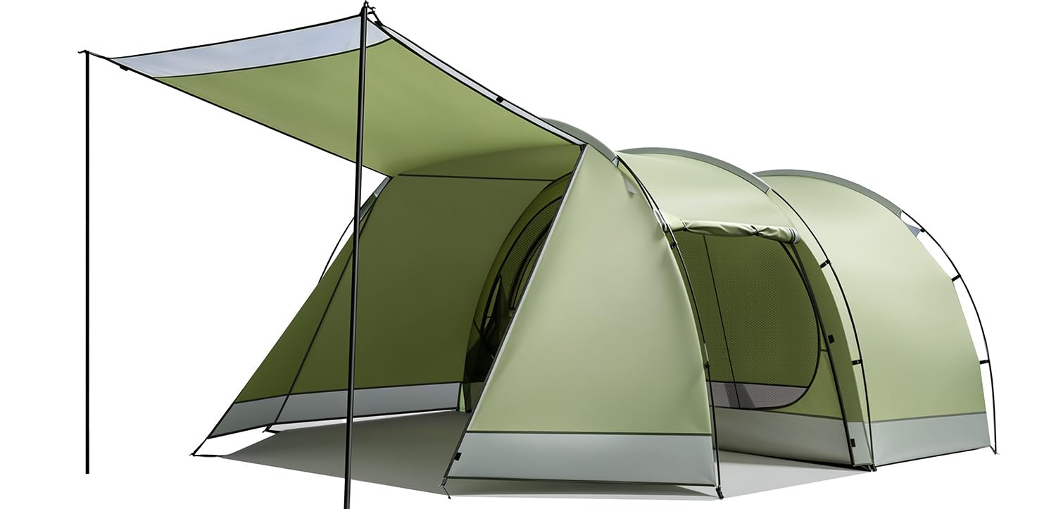 Tunnelzelt,Camping Zelt 4 Personen Zelte 5000mm wasserdichte Familienzelt Gruppenzelt 420x260 x150cm Campingzelt mit Vorzelt Schlafkabine Tent mit abnehmbarem Zeltboden