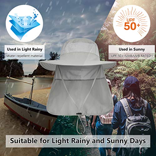 Lcztn Mens Upf 50+ Sun Protection Safari Cap Wide Brim Fishing Hiking Hat With Neck Flap For Garden Work (Light Grey) #TOP2