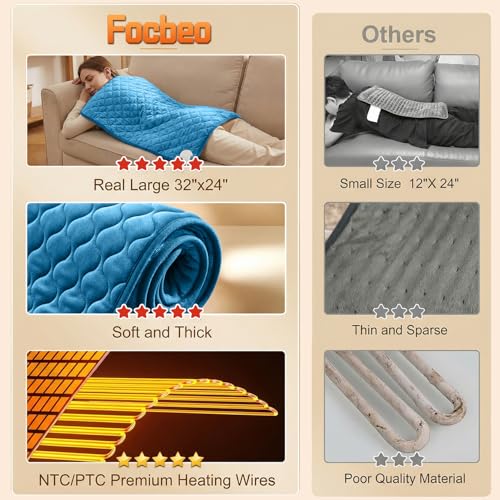 Image of King Size Electric Heating Pad for Back Pain 32 inchx24 inch Extra Large Heating Pad for Period Cramps Relief & Body Neck Shoulder Auto Shut Off Heat Pad Temperature Settings Machine Washable Blue