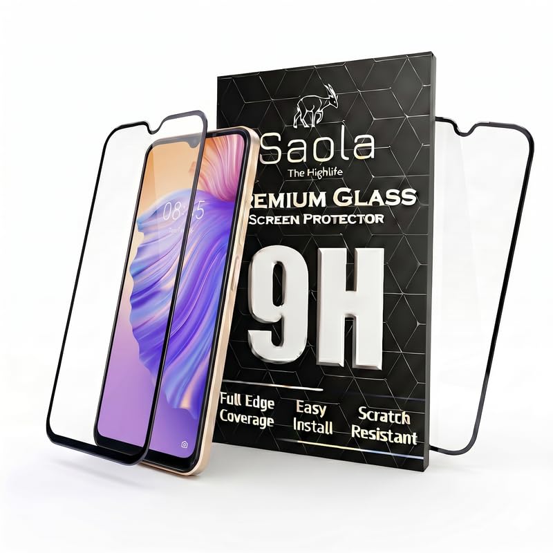Image of Saola HD+ Oleophobic Tempered Glass Screen Protector For Tecno Spark 8T (Pack Of 2) with Free Installation Kit. Full screen Coverage - 6.6 inch