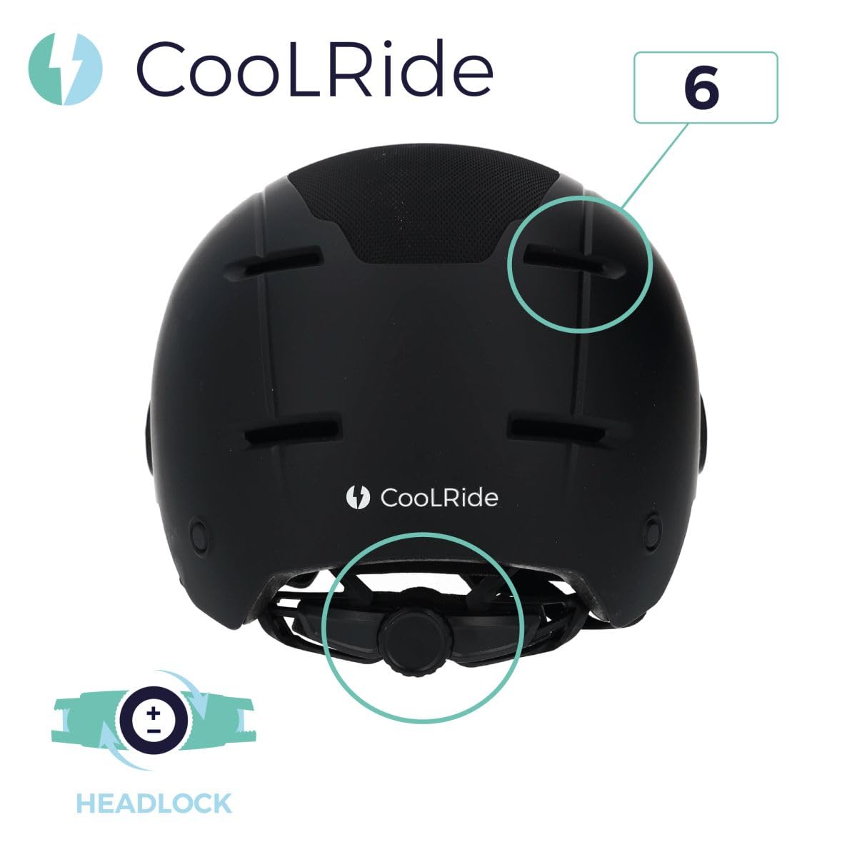 Cool Ride - Casque Urbain Trendy avec Visière et Headlock - Noir - Coque ABS Résistante - 6 Aérations - Mousses Amovibles - Norme CE en 1078 - Idéal Vélo, Trottinette, Skateboard