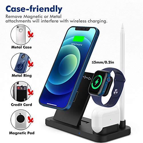 Powlaken Wireless Charger, 4 in 1 Wireless Charging Station Dock for Apple iWatch Series Se 6 5 4 3 2 1, AirPods Pro and Pencil, Charging Stand for iPhone 11, 11 Pro max, Xr, Xs max, X - Thumbnail 7