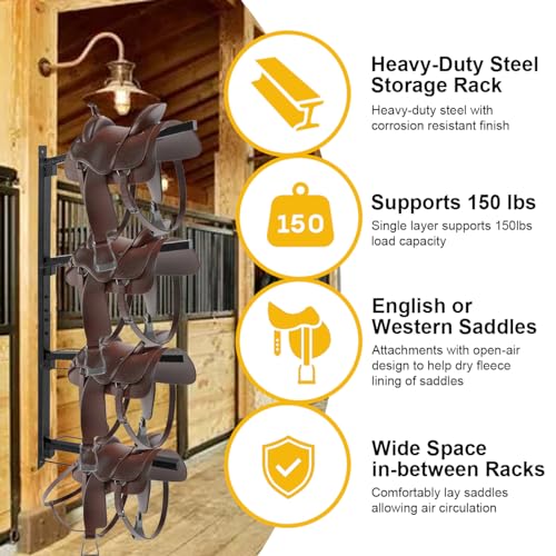 Horse Saddle Storage Rack Stand Wall Mount Equestrian 4-Tier Heavy Duty for English and Western Saddles, Holds Tack, Pad, Accessories, Ideal for Stable Horse Tack Room Barn and Farm - Image 5
