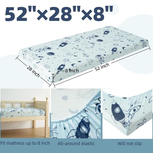 Image of SDIII 2 Pack Astronaut Space Crib Sheets for Boys Girls 52x28 Stretchy Microfiber Jersey Knit Space Sheet for Standard Crib and Toddler Mattress