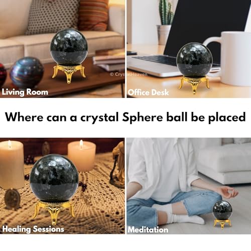 Image of Certified Larvikite Crystal Ball for Meditation - Premium Crystal Vastu Items for Home and Feng Shui Items for Good Luck - Ideal for Pooja Supplies and Spiritual Practices (2 inch Inch)