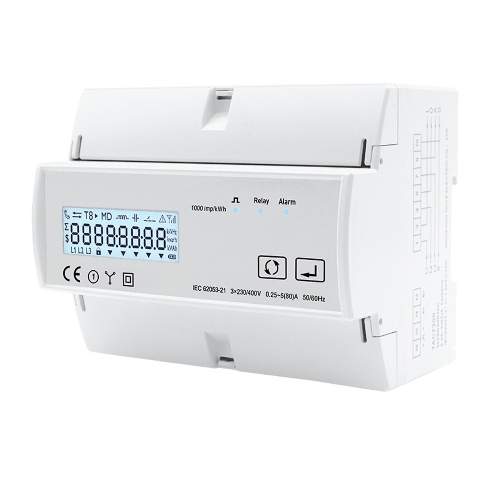 SPABOY Medidor de Consumo de Electricidad Monitor de Potencia trifásico Medidor de energía eléctrica en Carril DIN 80A KWH Modbus RS485 (Color : TAC7300)