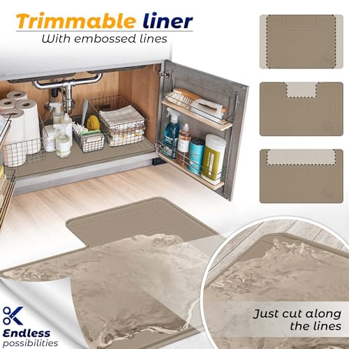 Image of The Original Under Sink Mat - Adjustable Silicone mat, Waterproof Under The Sink Bathroom Vanity Mat - 28 inch x 19 inch or smaller