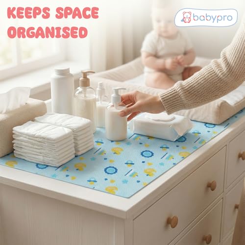 Image of BabyPro Non-Slip EVA Shelf Liner Roll, Anti Slip Mat for Kitchen, Drawer & Cabinet, Food Grade, BPA Free, Washable, Anti Microbial, Water Resistant, 45 cm x 5 m, Light Blue, Ducky Treats