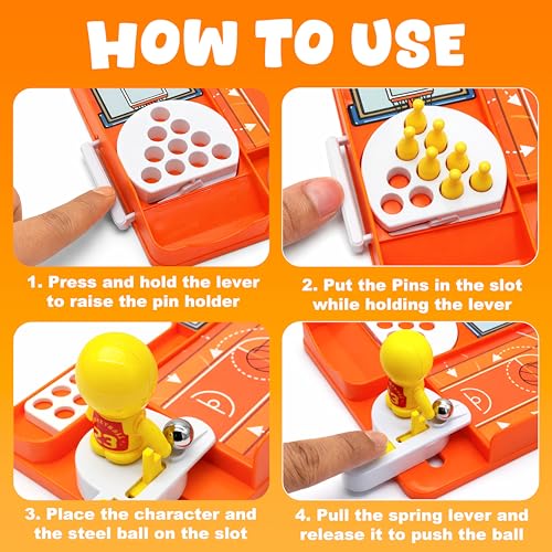 Image of VGRASSP Basketball Theme Pinball Bowling Tabletop Game Toy for Kids with 10 Bowling Pins - Interactive Indoor and Outdoor Manual Launcher Playset Gift - Color As Per Stock