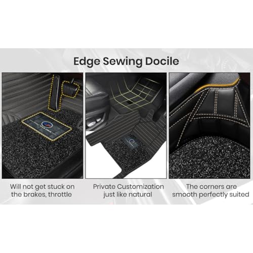 Image of Autofurnish Premium 9D Car Mat Full Set for Mahindra XUV700 (6 Seater) 2024 || Luxury Leather Dual-Stitch Full Set 9D Car Floor Mat || 100% Waterproof || Color : Black Beige