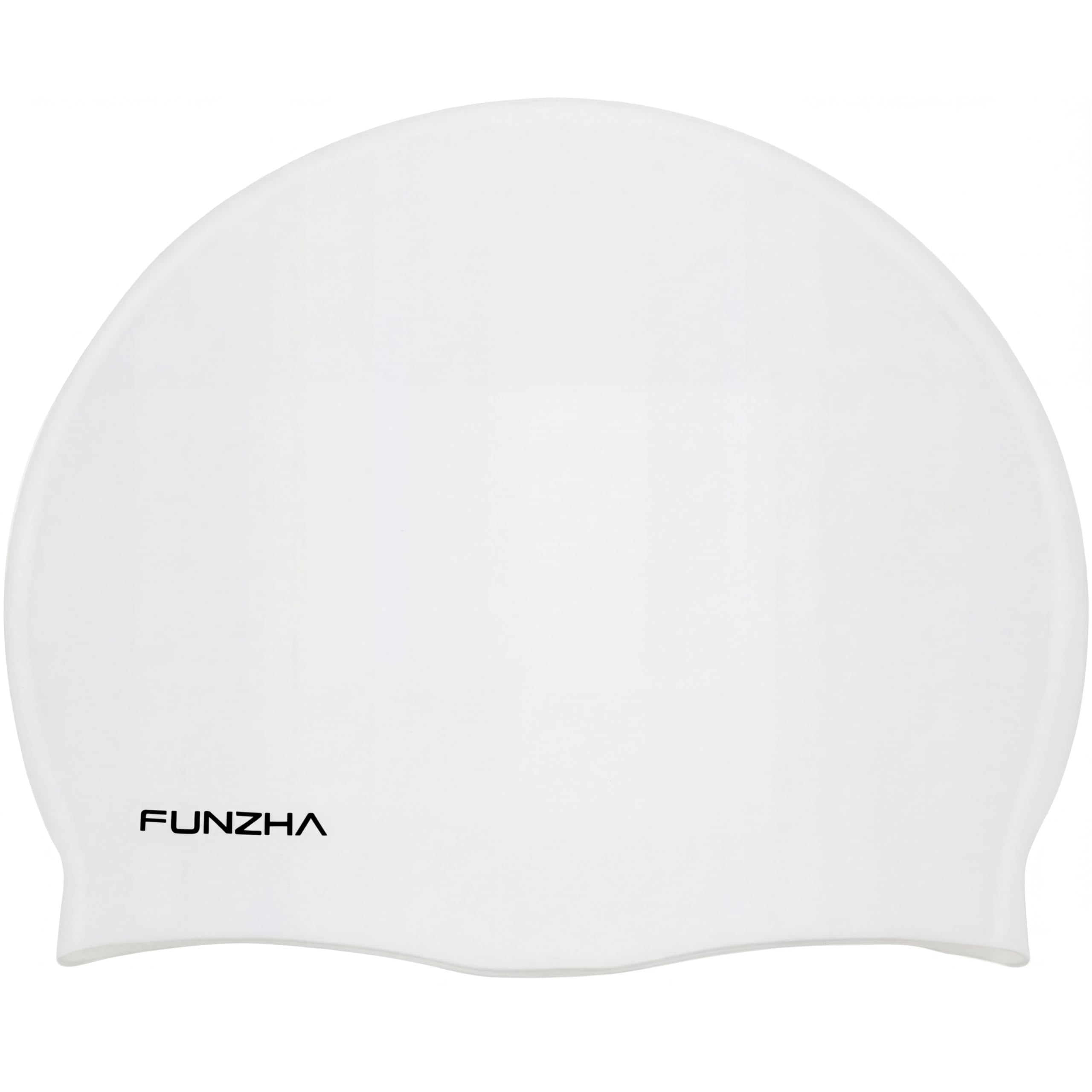 Funzhan Large High Elasticity Swim Cap Waterproof Non-Slip Swimming Hat for All Haircut Long Short Curly Hair Comfortable Durable Silicone (White)