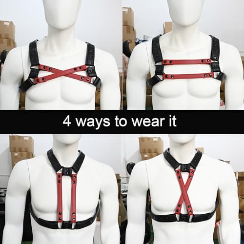 Men's Leather Harness X - 4 Ways to Wear, Suspenders Belt Adjustable Shoulder Strap3