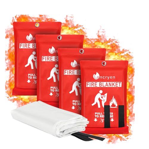 Lancryen Emergency Fire Blanket, 4 Pack Fire Extinguisher Bl...