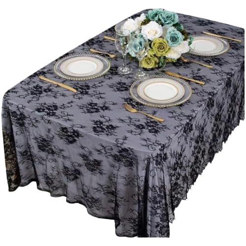 Chemin de table Halloween dentelle noire araignée nappe maison hantée - 2