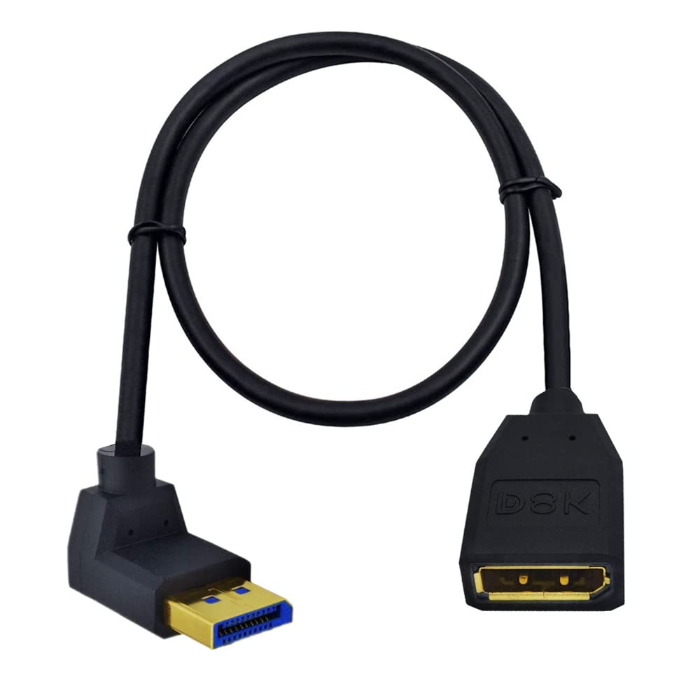 MysRuida 12 Inch DisplayPort 8K Extension Cable, 90 Degree Down Angle DisplayPort Male to DisplayPort Female Extender Ultra HD Cable, DP 1.4 Version Extension Adapter Cord, 8K@60HZ