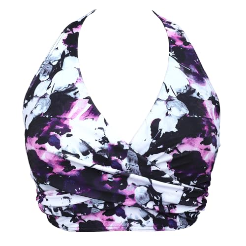 Hilor Women's Underwire Bikini Tops Halter V Neck Bathing Suit Top Swimsuit Push Up Twist Front Swim Top Only