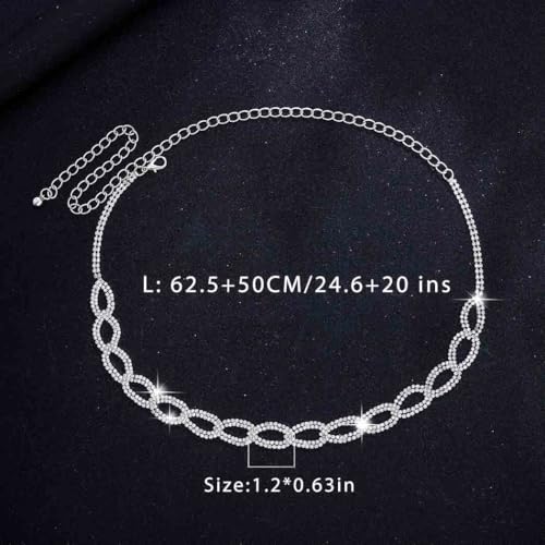 CanB Rhinestone Belts for Women Silver Waist Chain Thin Dress Belt Crystal Belly Chains4
