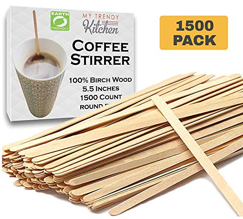 Wooden Coffee Stir Sticks (1500 Count) - Eco-Friendly, Biodegradable Splinter-Free Birch Wood