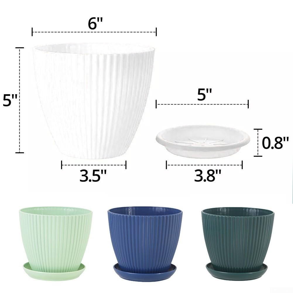 Blumentöpfe Set – 5 Töpfe, 18 Cm, Mit Untersetzer, Modernes Streifen-Design