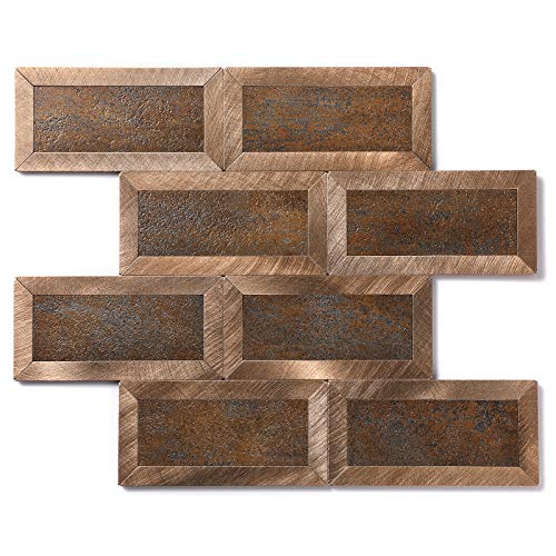 Yipscazo 5 Sheets Peel And Stick Backsplash Tiles For Kitchen Wall, Adhesive Copper Backsplash Behind Stove, Metal Backsplash In Caffee Imperial(10.24''X10.31'') #TOP24