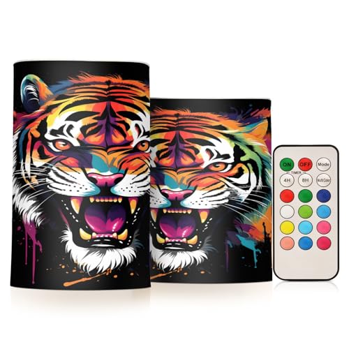 ALAZA Tiger (13) Flickering Flameless Candles Battery Operated with Remote Timer,Tea Light Candles LED Pillar Votive Candles Set of 2 for Outdoor Indoor Decorations