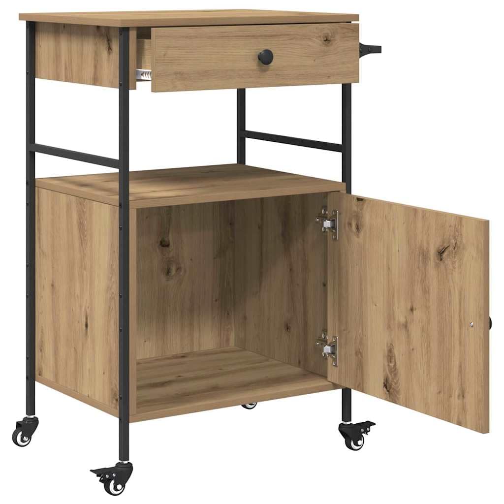 vidaXL Carro de Cocina Roble Artisan 56 x 43 x 89,5 cm | Un acabado suave que le da un toque de elegancia, Ideal para servir comida o guardar cosas,