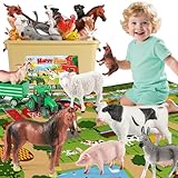FRUSE Bauernhof Spielzeug mit 120 x 80 cm Spielmatte, 38 Stück Bauernhoftiere Set mit Tiere Figuren, Traktor Spielzeug und Bauernhofwerkzeuge, Lernspielzeug Geschenke für Kinder ab 3 4 5 6 Jahre