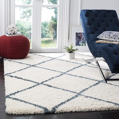 Image of Carpet for Hallway, Kitchen, and Modern InteriorsCarpetCozy Shag Runner for Living Room, Bedroom & Office Decor ETC Size 5x7 feet, Patten-Solid Ivory Blue B