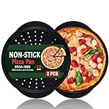 Hunnycook 2P Antihaft-Pizzablech – 30,5 cm runde Pizzablech mit Löchern und Griff, Karbonstahl...