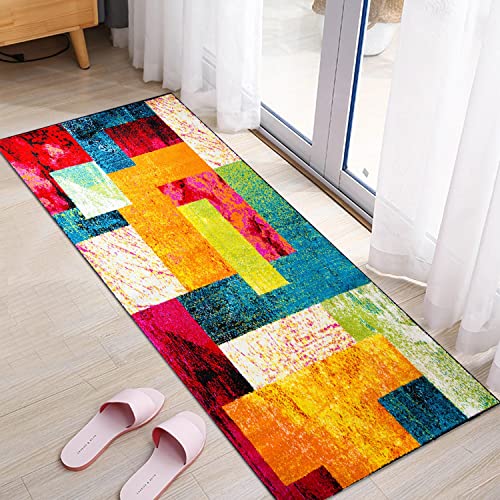 GUBYIU Abstract Area Rugs Rockwood Modern Geometric Patchwork Polypropylene Area Rug Long Runner with Rubber Backing Non Slip Bath Rug for Living Room Entryway Foyer Hallway Bedroom 23.6X59 in Runner