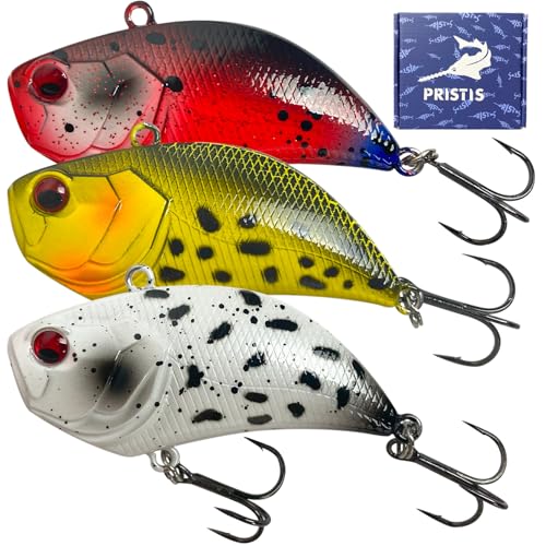 Pristis 3 pcs Lipless Crankbait for Bass Fishing, Mini Sinking Crank Bait with Vibrant Coating & Treble Hooks for Freshwater Saltwater, Minnow Rattle Trap Lure Set for Perch Trout Walleye, Red