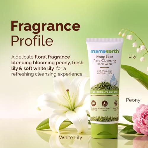 Image of Mamaearth Mung Bean Pore Cleansing Face Wash with Mung Bean, AHA & BHA - 100 ml | For Normal to Oily Skin | India's 1st 100% Soap-Free Face Wash for Deep Pore Cleansing | Made Safe Certified | Oil Control | Tan Removal