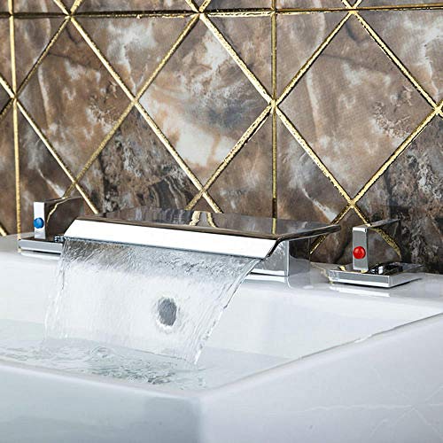 Robinet mélangeur cascade baignoire 3 pièces à deux poignées chaudes froides