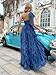 VOUIAO Summer Women Tulle Prom Dress Elegant Bow One Shoulder Slit Evening Party Gown Wedding Guest Bridesmaid Maxi Dress Haze Blue L