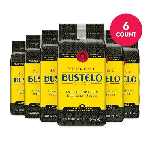 Image of Cafe Bustelo Supreme by Bustelo Espresso Style Dark Roast Whole Bean Coffee, 16 Ounce (Pack of 6)