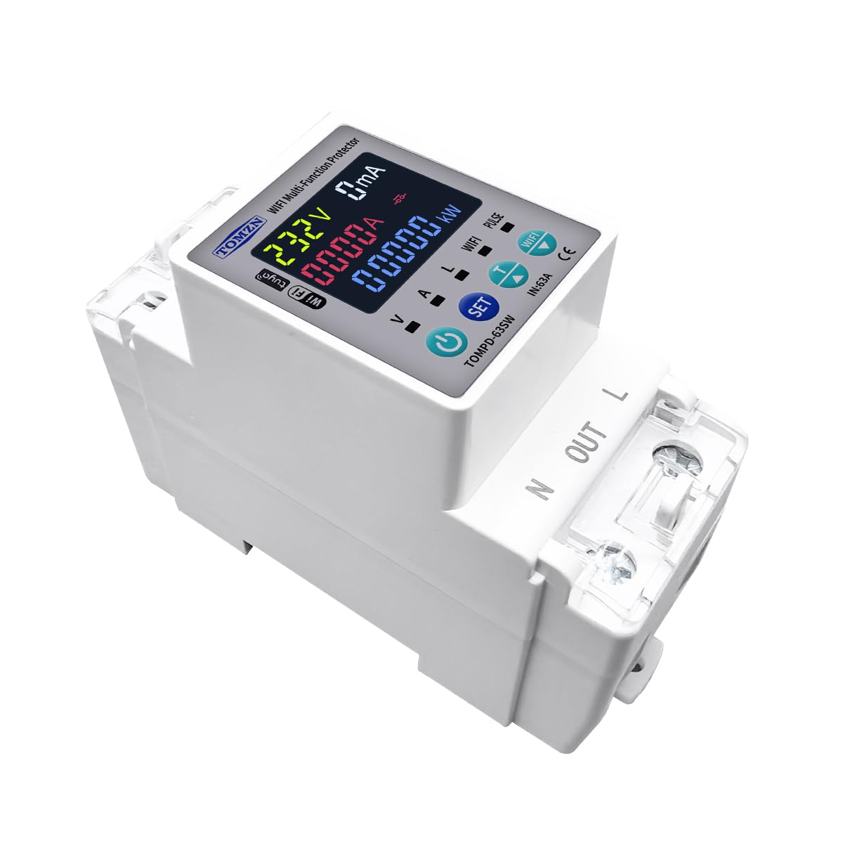 Interruptor Diferencial Salvavidas， Interruptor Inteligente Con Wifi, 2P, 63 A, 110 V, 220, Temporizador Medición De KWh, Protección Contra Voltaje, Corriente Y Fugas(WIFI TOMPD-63SW)