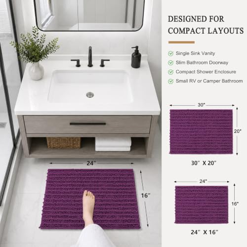 Image of Arotive Luxury Small Bathroom Rugs 24x16, Extra Soft Thick Absorbent Shaggy Chenille Bath Rugs, Machine Wash Dry, Bath Mats for Bathroom Floor, Tub and Shower, Home Decor Accessories, Purple