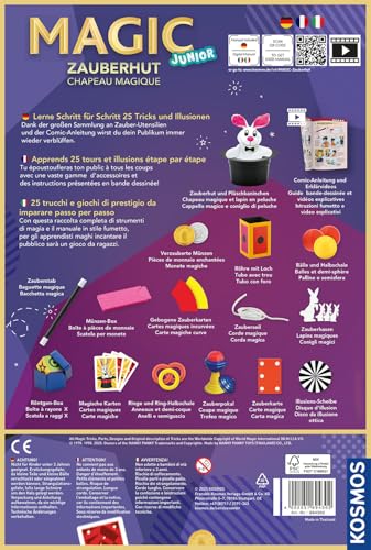 Kosmos 694302 Magic Zauberhut, Lerne einfach Zaubertricks und Illusionen, Zauberkasten mit Zauberstab und vielen weiteren Utensilien, für Kinder ab 6 Jahre