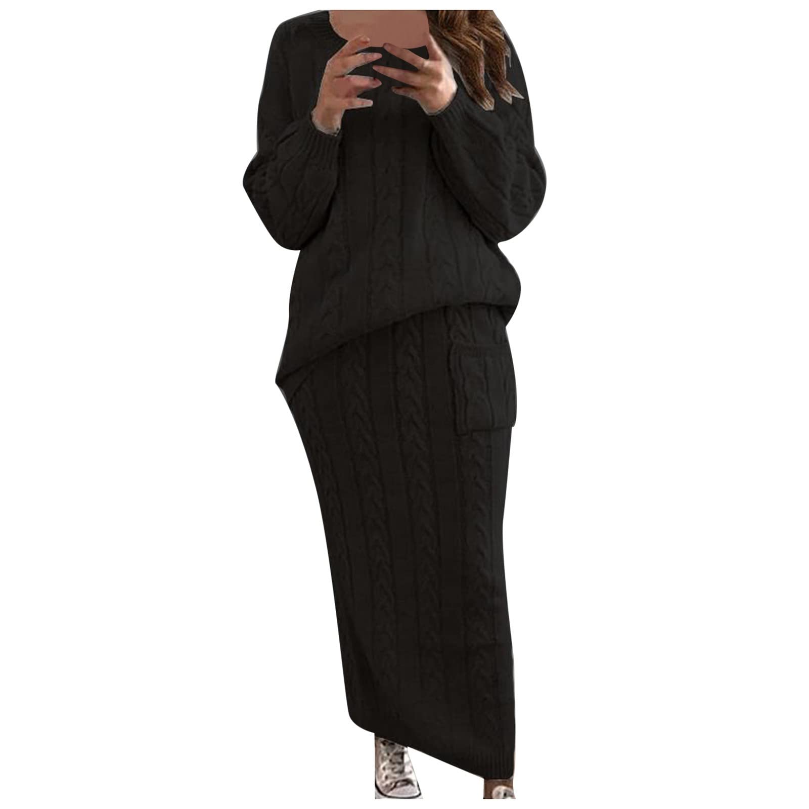Tuta da maglione a maniche lunghe con cappuccio in tinta unita di grandi dimensioni da donna