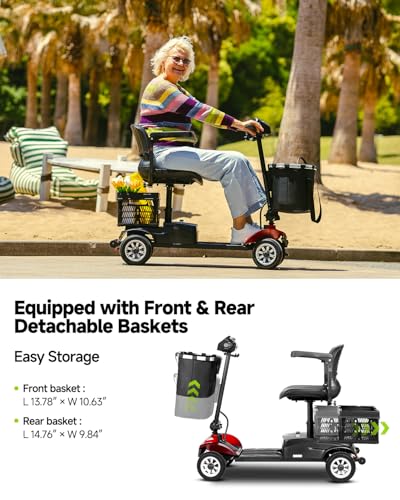 Image of 4 Wheel Mobility Scooter for Seniors & Adults with Dual Baskets, 12AH Long-Range Battery, 300LBS+ Weight Capacity, Comfortable Seat for Daily Use with 2-in-1 Phone & Cup Holder (Black-Red)