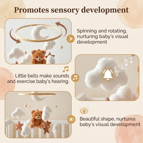 Image of SNOWIE Soft Baby Crib Mobile for Newborn, Teddy Velvet Multicolor Decor