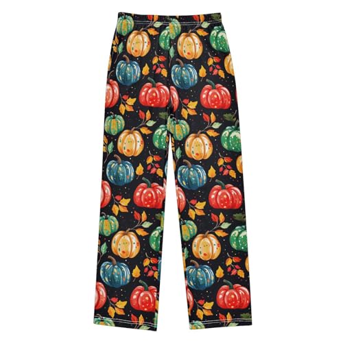 Pajama Pants Bright Painted Pumpkins Leaves PJ Bottoms Sleepwear Lounge Sleep Pant with Pockets