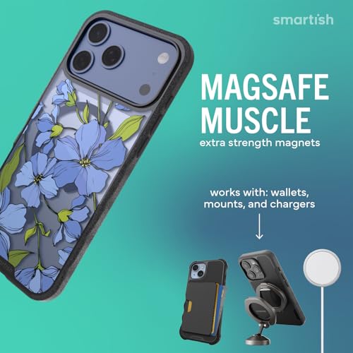 Image of Smartish iPhone 17 Pro Max MagSafe Clear Case - Gripmunk Magnetic Slim Case [Lightweight + Protective] Anti-Yellowing Thin Grip Clear Cover for Apple iPhone 17 Pro Max - Blue Blossoms