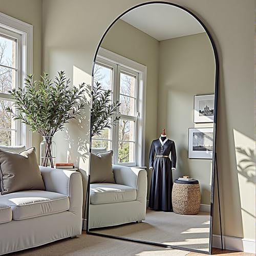 Image of Prywot Full Length Mirror, Oversized 81 inchx41 inch Arched-Top Floor Mirror, Black
