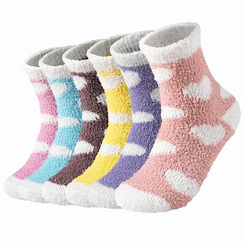 BooQool Fluffy Socks - 6 Pairs Fluffy Socks Womens, Bed Socks for Womens, Warm Soft Winter Fuzzy socks for Women